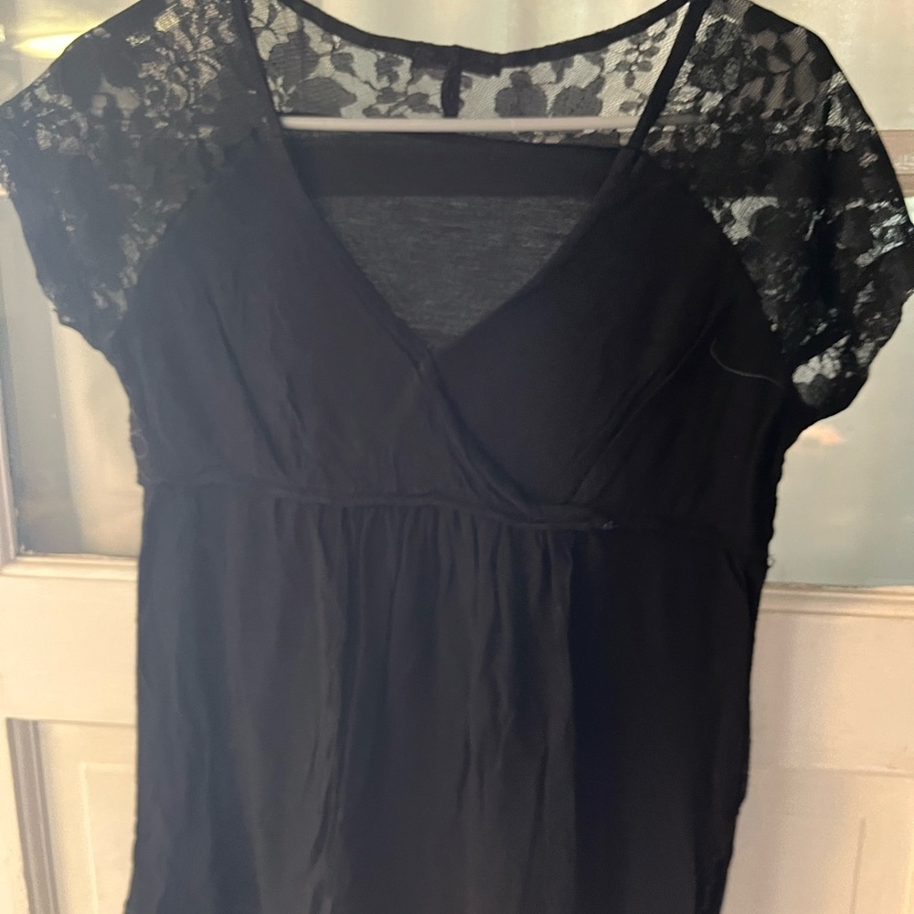 ASOS Black Asymmetrical Lace Cap Sleeve Blouse